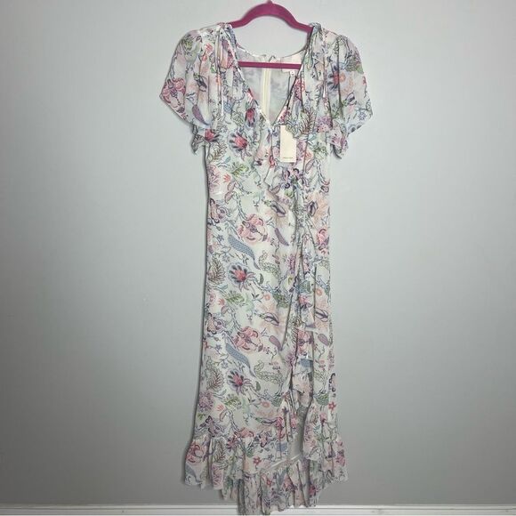 $455 CINQ A SEPT, Sheila Floral Ruffle-Trim Midi Dress NWT - Picture 9 of 14